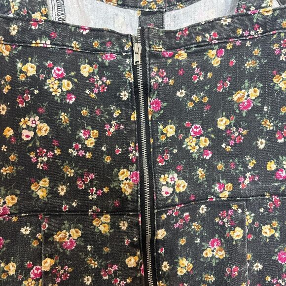 No Boundaries Large Black Floral Button-Front Denim Mini Dress - Picture 6 of 6